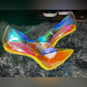 Fashion Nova Size 8 clear Iridescent Heels